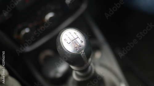 gear lever of manual gearbox, close up, selected focus