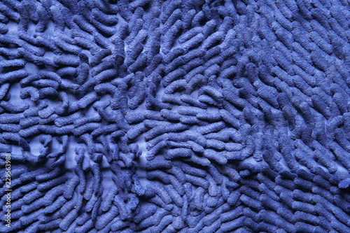 blue dirty mat or fabric doormat and worm carpet for wipe foot on front door floor or home ground and top view for texture and background or wallpaper