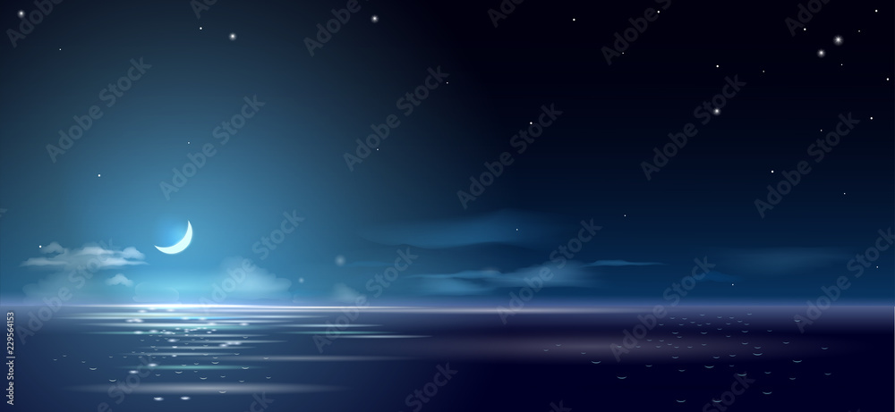 Obraz premium Background night and month above sea