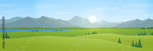 mountains and hills landscape flat design panorama