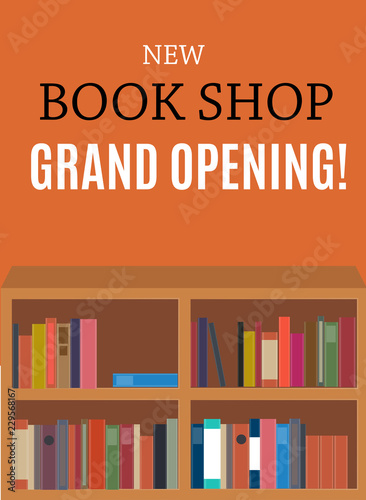 New Book Shop Grand Opening Background. Vector Illustration