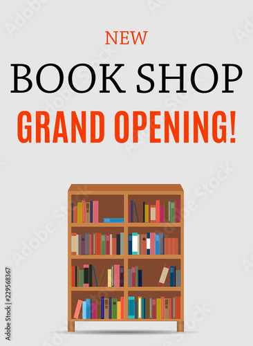 New Book Shop Grand Opening Background. Vector Illustration