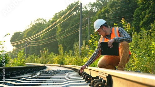 The service and control of the railway track are performed throughout the track. RAW video recording.