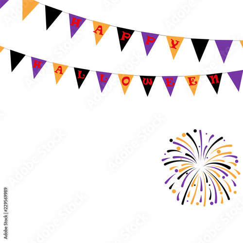 Halloween Carnival Background with Flags Garlands and Fireworks.