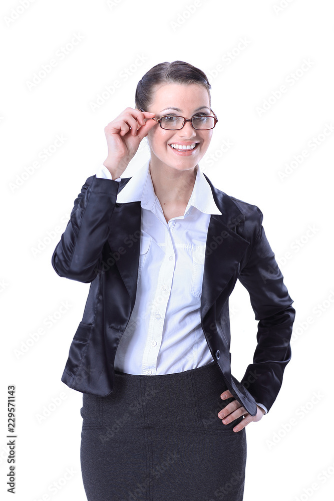 confident business woman showing up at copy space. confident business woman showing up at copy space.