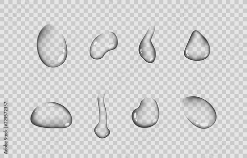Pure clear water drops Realistic isolated set . Vector illustration