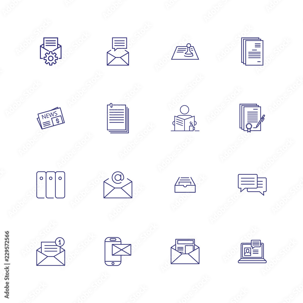 Interaction and paperwork line icon set. Newspaper, new message, email letter. Communication concept. Can be used for topics like chatting, documents, news, social media network Interaction and paperwork line icon set. Newspaper, new message, email letter. Communication concept. Can be used for topics like chatting, documents, news, social media network