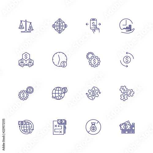 Global finance line icon set. Stakeholders, bitcoin mining, cash. International business concept. Can be used for topics like money, accounting, investment, online payment