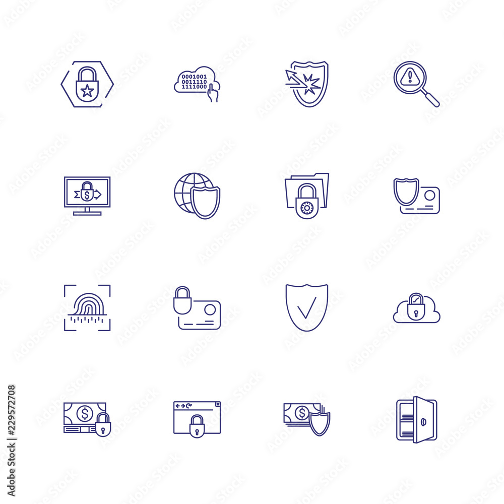 Protection line icon set. Data safety, shield and money, safe. Business concept. Can be used for topics like finance, insurance, safety