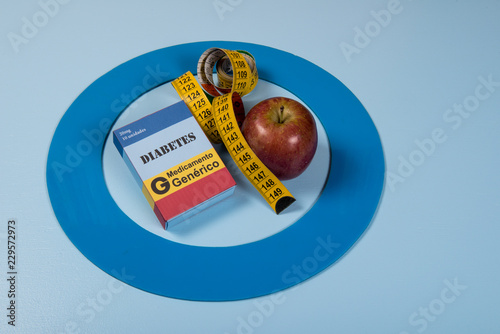 Blue circle with some Diabetes equipment do treatment the disease. photo