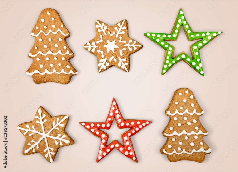 Christmas Ginger and Honey cookies on isolated white background
