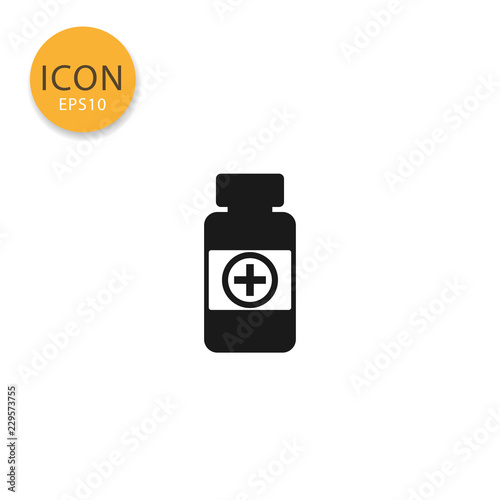 Medicine pills bottle icon isolated flat style.