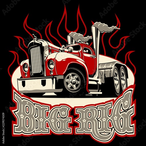 Cartoon retro semi truck with vintage lettering poster