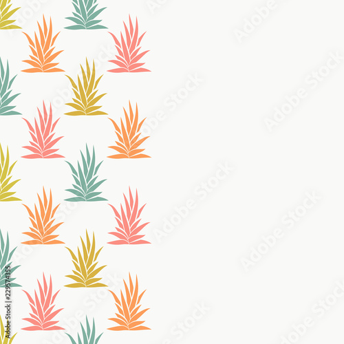 Leaflet with succulent bush and empty space. Succulent bush seamless pattern on white background. Vector illustration.