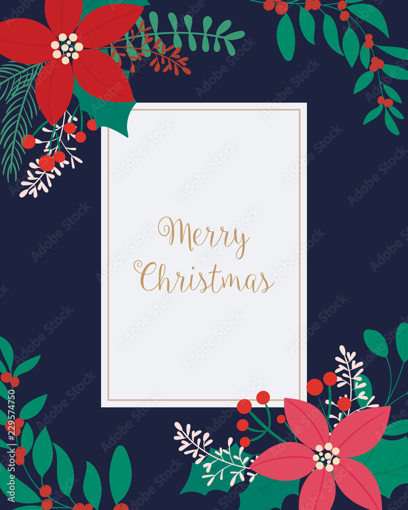 Merry Christmas greeting card. flower, floral.
