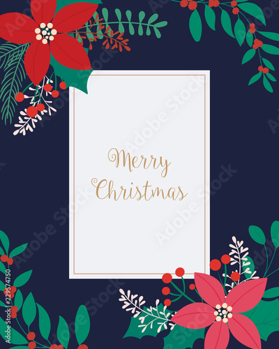 Merry Christmas greeting card. flower  floral.