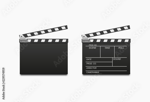 Realistic clapper.cinema.Board on a white background.film.time.vector illustration.