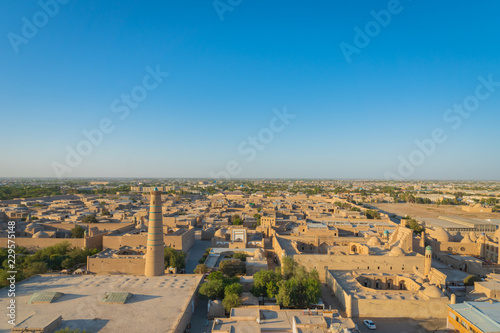 Khiva, Uzbekistan, the old town aerial view. Historic old town of Khiva is a UNESCO World Heritage site popular among tourists in Uzbekistan, Central Asia. 