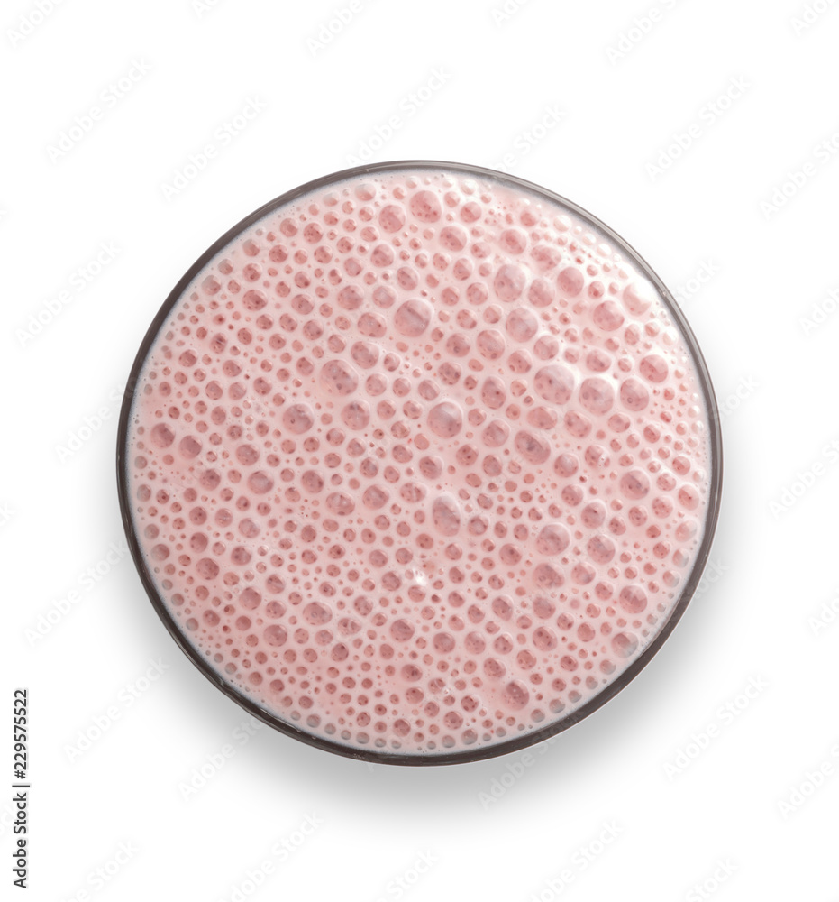 Glass of strawberry Milkshake with frothy bubbles Glass of strawberry Milkshake with frothy bubbles