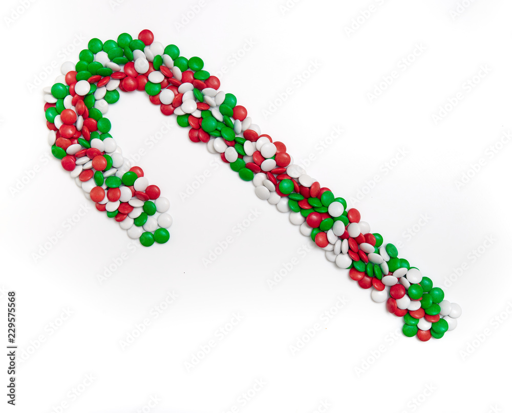 Cane of chocolate candies of Christmas colors Cane of chocolate candies of Christmas colors