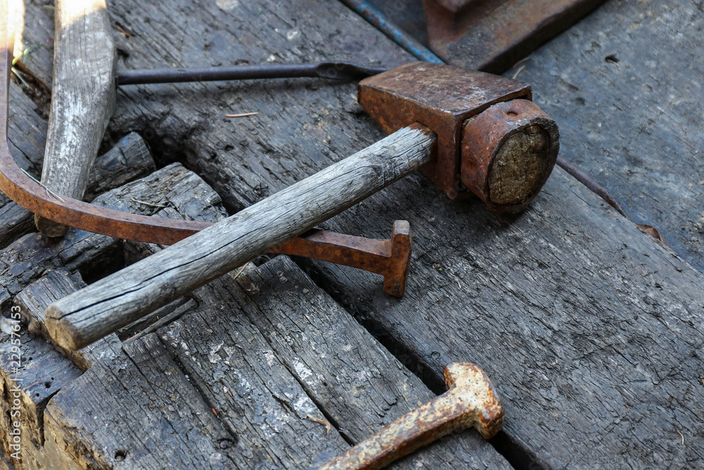 Set of old hand tools for carpenter and locksmith Set of old hand tools for carpenter and locksmith
