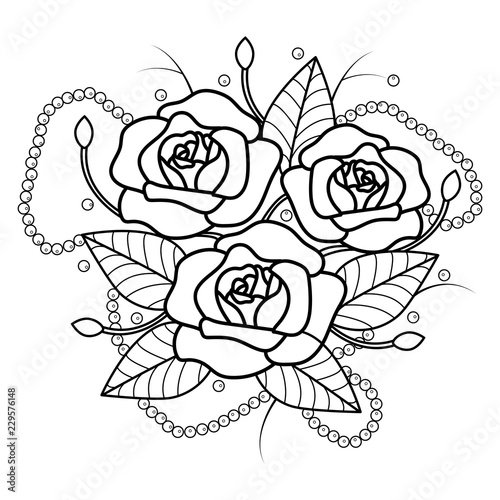 Vector illustration of three roses for coloring book 
