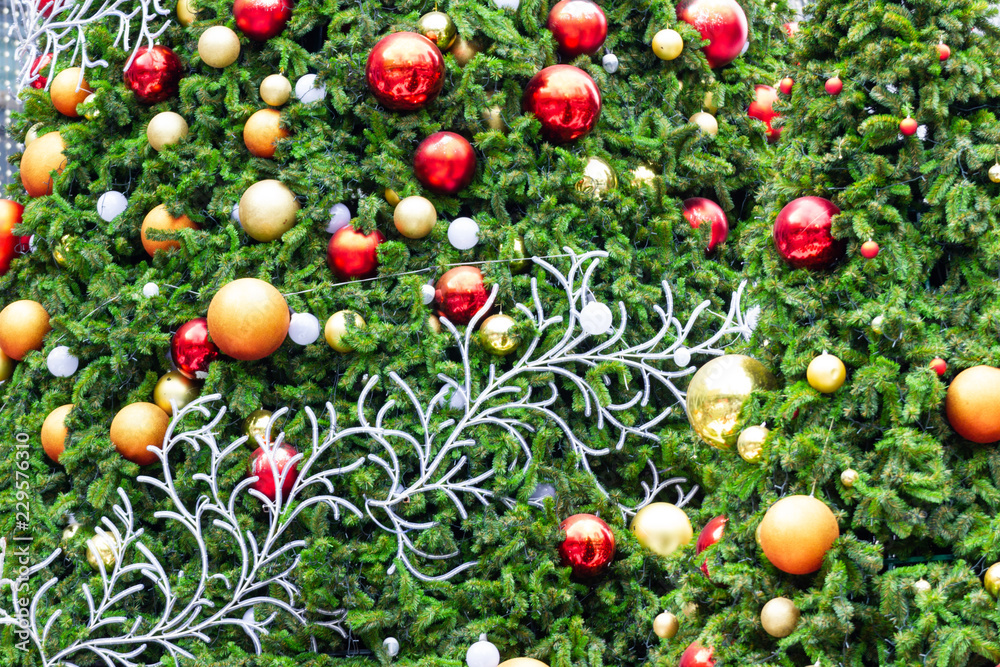 Fototapeta premium Merry Xmas with Christmas tree and Christmas decorations in New Year's Eve and Christmas