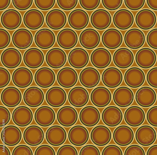 Seamless geometric pattern. Elements of round shape, located on golden background. For your design.