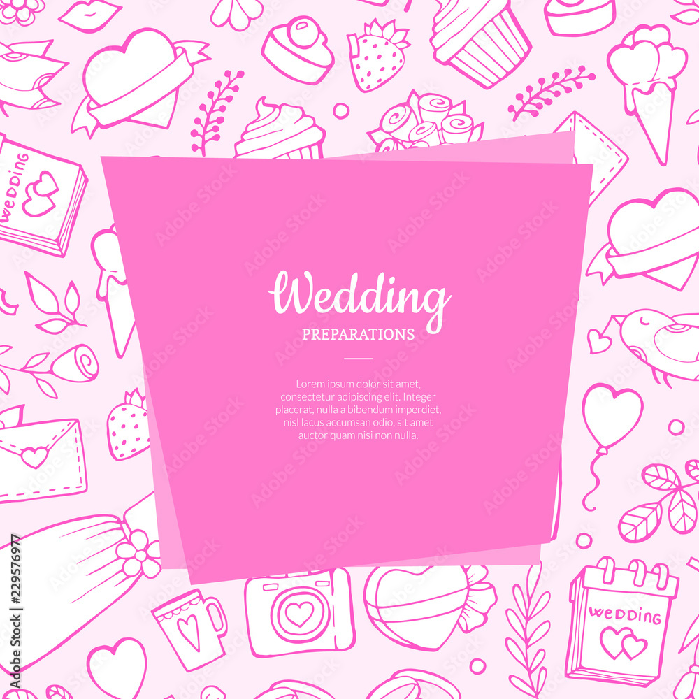 Vector doodle wedding elements background with place for text illustration