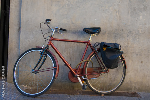 Old vintage bicycle leaning against a wall