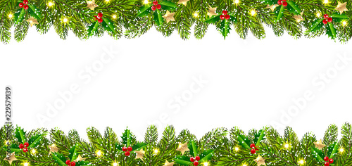 Christmas Banner with Christmas Tree Garland