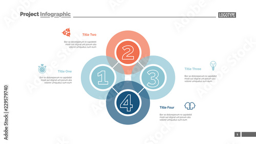 Quadruple intersect slide template. Business data. Graph, diagram. Creative concept for infographic, templates, presentation, report. Can be used for topics like workflow, strategy, analysis