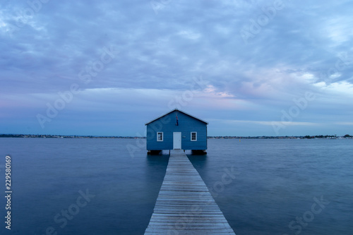 Blue Boat House In Perth at cloudy sunset