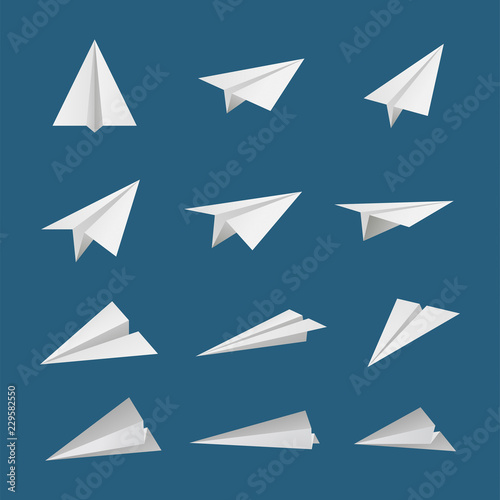 Paper plane or aircraft simple flat style icon set.