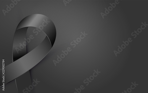 Black Awareness ribbon poster. Terrorism, death, Mourning and Melanoma icon