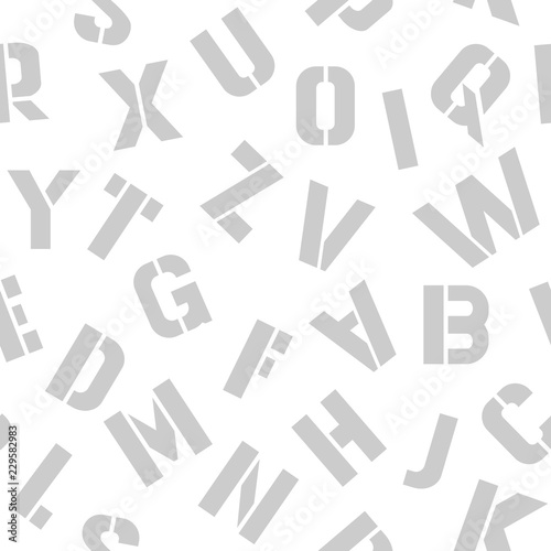 Gray letters pattern on a white background. Duplicate abstract seamless pattern. Vector illustration