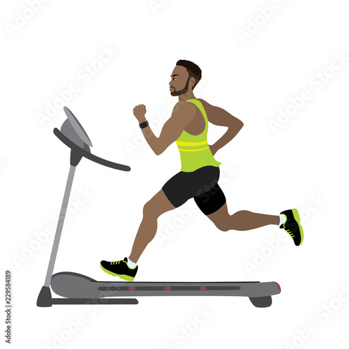 Cartoon male runner on a treadmill,fitness and jogging concept