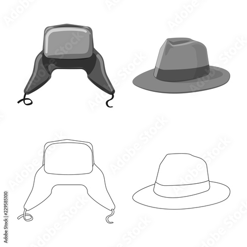 Vector illustration of headgear and cap icon. Set of headgear and accessory stock symbol for web.