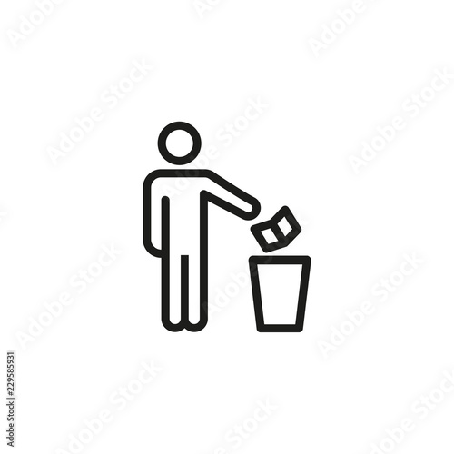 Man throwing paper into dustbin line icon. Trash, garbage, waste. Keeping clean concept. Vector illustration can be used for topics like ecology, environment, behavior
