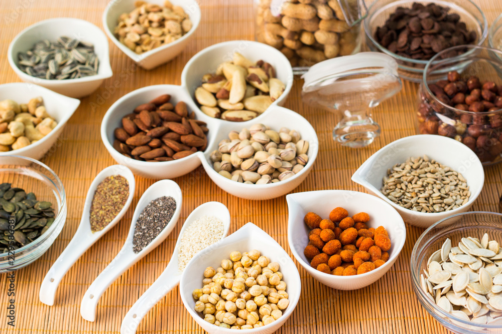 A collection of different dry fruits. Legume family A collection of different dry fruits. Legume family