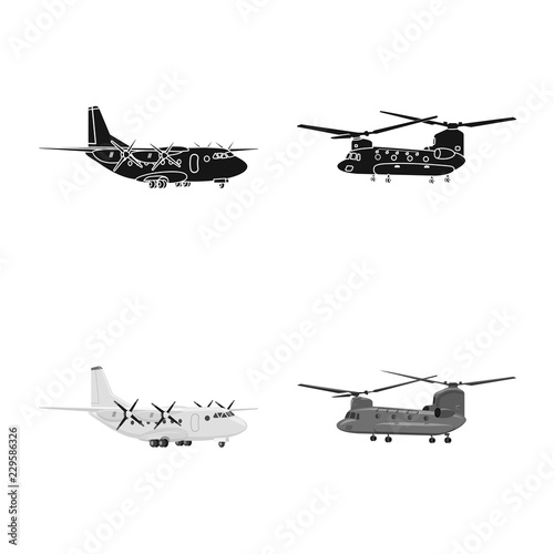 Vector design of plane and transport sign. Collection of plane and sky vector icon for stock.