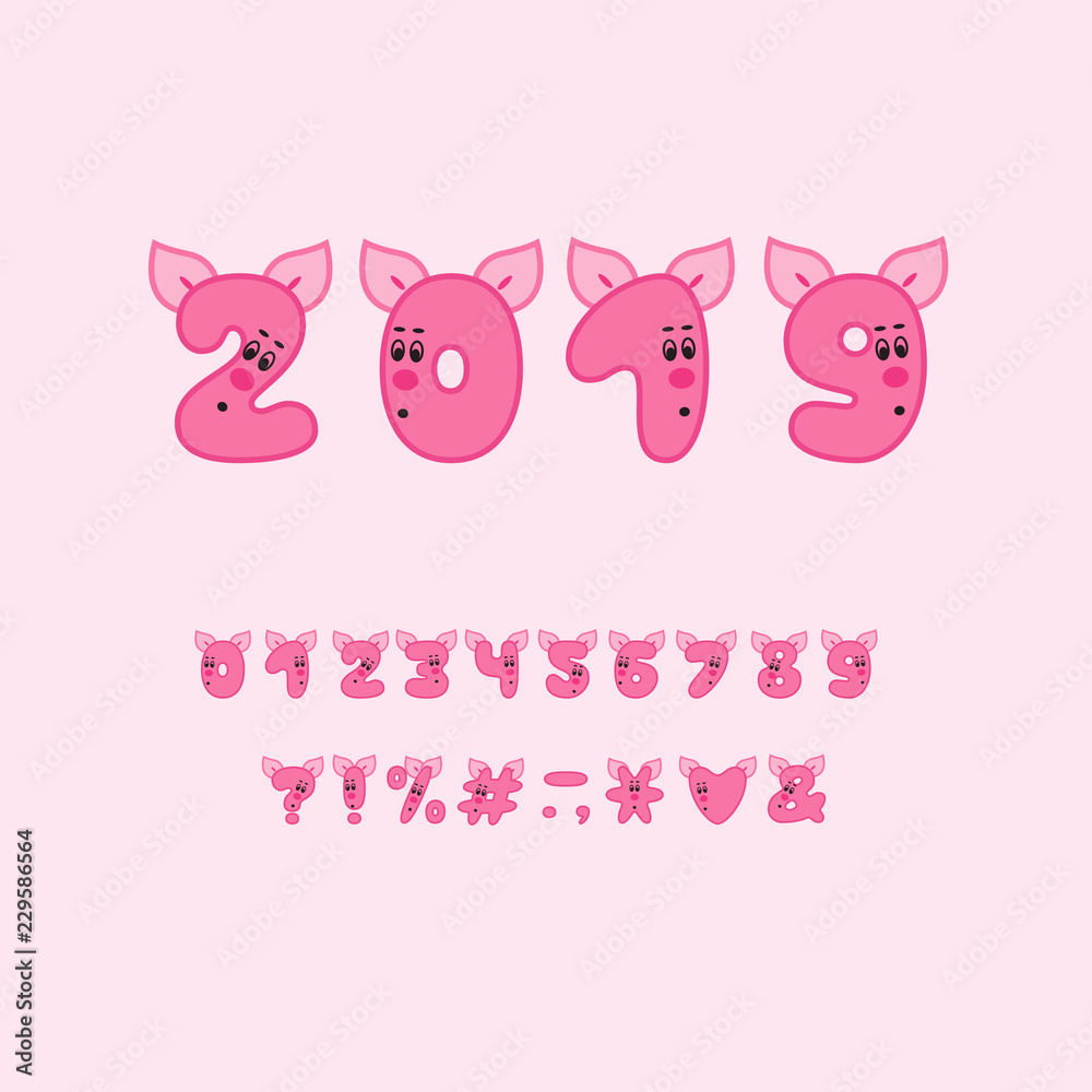 Alphabet piggy design. Numbers and punctuation marks. Bold font clip art, cartoon style. Vector illustration. EPS 10 Alphabet piggy design. Numbers and punctuation marks. Bold font clip art, cartoon style. Vector illustration. EPS 10