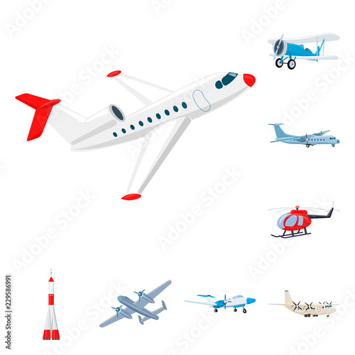 Isolated object of plane and transport logo. Collection of plane and sky vector icon for stock.
