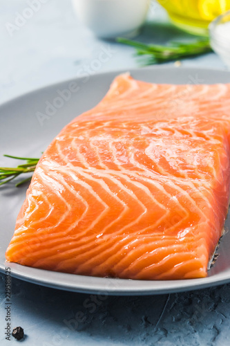 Smoked salmon on plate. Selective focus, space for text.