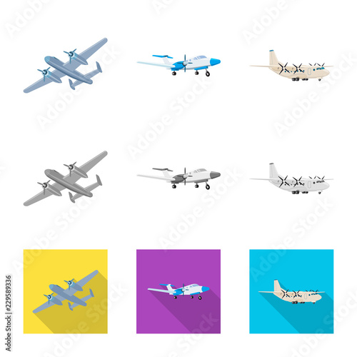 Isolated object of plane and transport sign. Collection of plane and sky stock vector illustration.