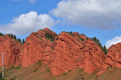 Mountain range of Jeti Oguz (Seven bulls), Kyrgyzstan,tourist trademark of Issyk-Kul lake region,Central Asia