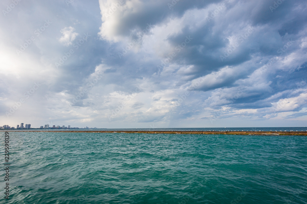 Chicago city view from Michigan Lake in beautiful a sunny day.