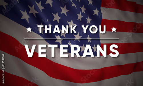 Vector banner design template for Veterans Day with a realistic American flag and the text: Thank you, veterans.
