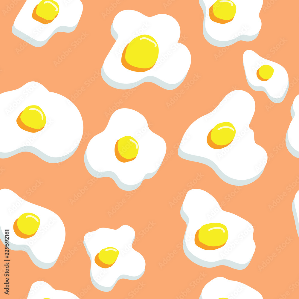 Funny seamless pattern with fried eggs. Hipster life style background. For fashion fabrics, prints, textile, wallpaper. Trendy print. 