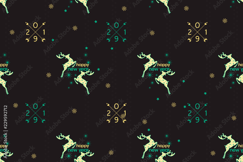 Fototapeta premium minimalistic pattern of arrows and elements for the new year. Christmas decorations. Number two thousand nineteen.